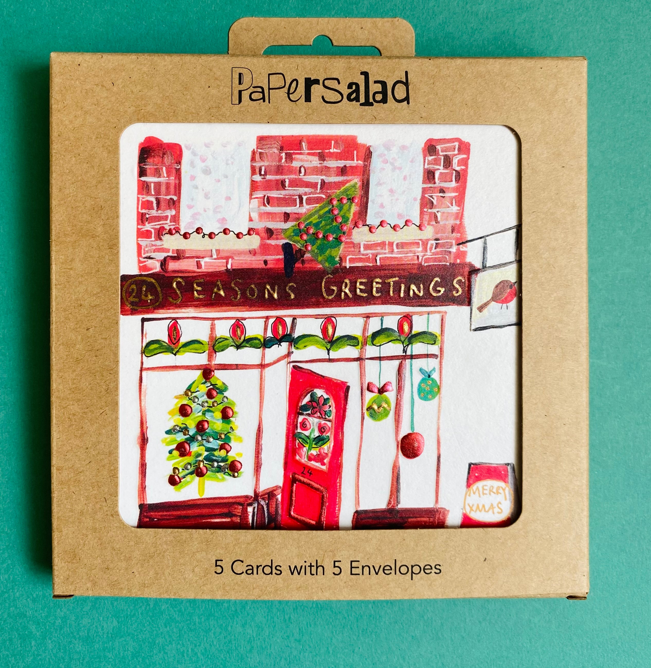 Art Beat Charity Christmas Card Pack – 6 Cards With Glitter Chicken Tree Design – All Is Bright