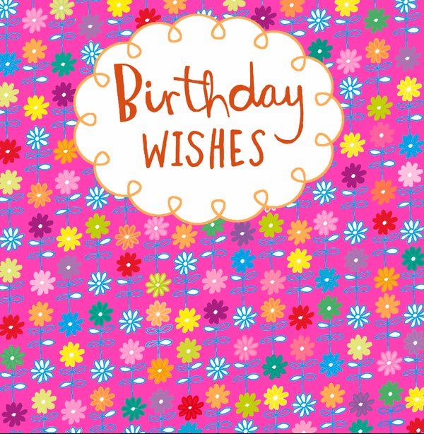 HAPPY BIRTHDAY WISHES PINK WITH BLUE FLORALS