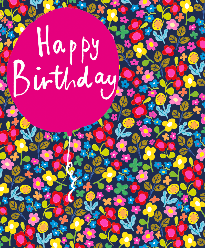 NAVY FLORAL WITH BIRTHDAY BALLOON