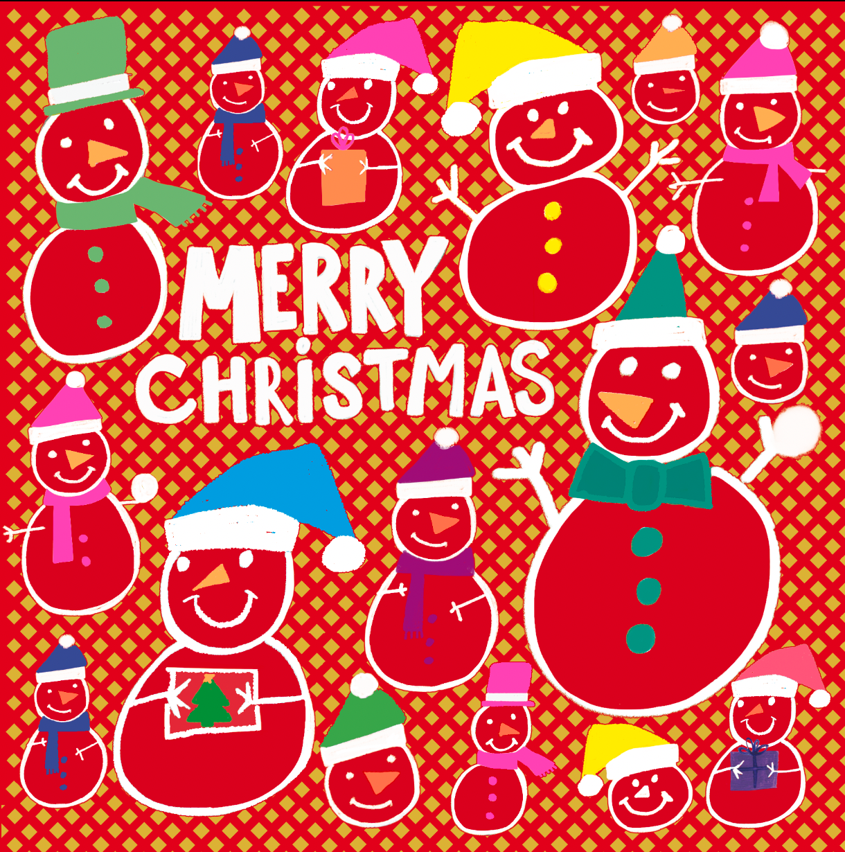 MERRY CHRISTMAS FOILED SMILEY SNOWMEN